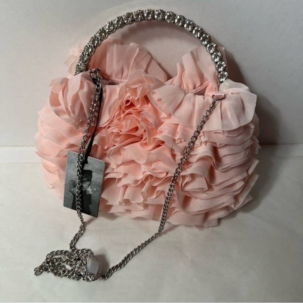 Sincerely Jules Pouch Clutch Pink Ruffle Rhinestone Handle Chain Strap Bag - Picture 3 of 6